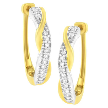 Bông tai Haus Of Brilliance 10K Yellow And White Gold Plated .925 Sterling Silver 1/4 Cttw Pave Set Round-Cut Diamond Swirling Hoop Earring (I-J Color