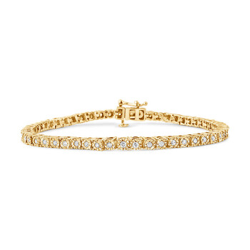 Vòng tay Haus Of Brilliance 10K Yellow Gold Plated .925 Sterling Silver 1.0 Cttw Miracle-Set Diamond Round Faceted Bezel Tennis Bracelet (I-J Color