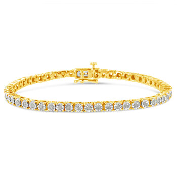 Haus Of Brilliance 10K Yellow Gold Plated .925 Sterling Silver 1.0 Cttw Miracle-Set Diamond Round Faceted Bezel Tennis Bracelet (I-J Color, I3 Clarity) - 7" 1 Vòng tay Haus Of Brilliance 10K Yellow Gold Plated .925 Sterling Silver 1.0 Cttw Miracle-Set Diamond Round Faceted Bezel Tennis Bracelet (I-J Color