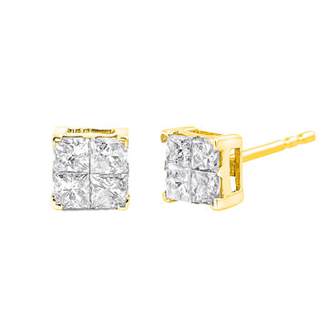 Haus Of Brilliance 10K Yellow Gold Plated .925 Sterling Silver 1.0 Cttw Princess-Cut Diamond Composite Multi Stone Stud Earrings (J-K Color, Si2-I1 Clarity) 1 Bông tai Haus Of Brilliance 10K Yellow Gold Plated .925 Sterling Silver 1.0 Cttw Princess-Cut Diamond Composite Multi Stone Stud Earrings (J-K Color