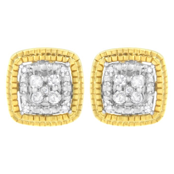 Bông tai Haus Of Brilliance 10K Yellow Gold Plated .925 Sterling Silver 1/10 Cttw Diamond Square Shape With Milgrain Halo Stud Earrings (I-J Color