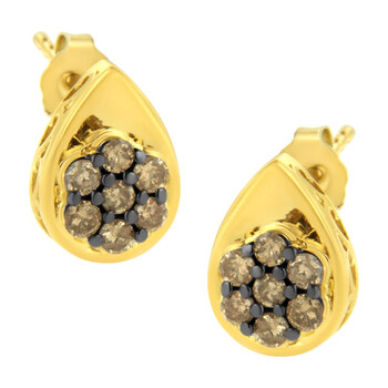 Haus Of Brilliance 10K Yellow Gold Plated .925 Sterling Silver 1/2 Cttw Prong Set Round-Cut Diamond Floral Cluster Stud Earring 2 Bông tai Haus Of Brilliance 10K Yellow Gold Plated .925 Sterling Silver 1/2 Cttw Prong Set Round-Cut Diamond Floral Cluster Stud Earring