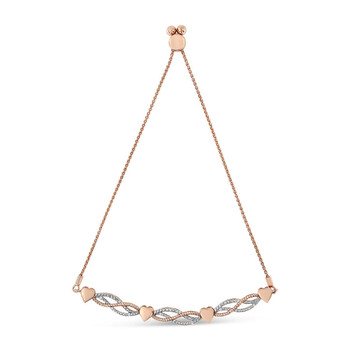 Vòng tay Haus Of Brilliance 14K Rose Gold Plated .925 Sterling Silver Diamond Accent Layered Infinity Link And Heart Adjustable 4"-10" Adjustable Bolo Bracelet chính hãng