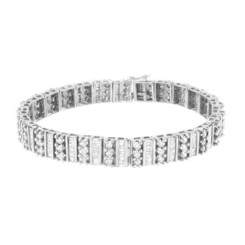 Vòng tay Haus Of Brilliance 14K White Gold 4 7/8 Cttw Baguette & Round Brilliant-Cut Diamond Channel- & Prong-Set Tennis Bracelet (I-J Color