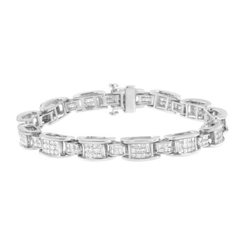 Vòng tay Haus Of Brilliance 14K White Gold 5.0 Cttw Princess Cut Diamond Invisible Set Alternating Size D Shaped Links Tennis Bracelet (H-I Color
