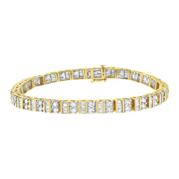 Vòng tay Haus Of Brilliance 14K Yellow Gold 4.0 Cttw Baguette And Round Brilliant-Cut Diamond Bezel- & Prong-Set Tennis Bracelet (H-I Color