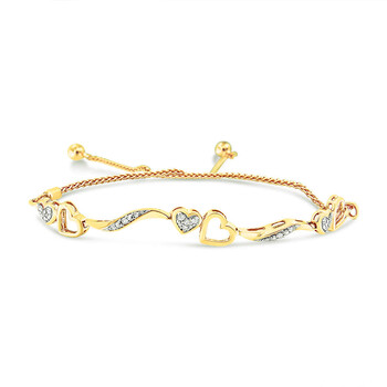 Vòng tay Haus Of Brilliance 14K Yellow Gold Plated .925 Sterling Silver 1/10 Cttw Diamond Wave And Hearts 4Â-10Â Adjustable Bolo Bracelet (I-J Color