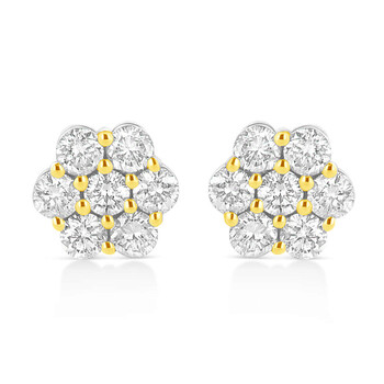 Bông tai Haus Of Brilliance 14K Yellow Gold Plated .925 Sterling Silver 1/4 Cttw Round Brilliant Cut Diamond Floral Cluster Screwback Stud Earrings