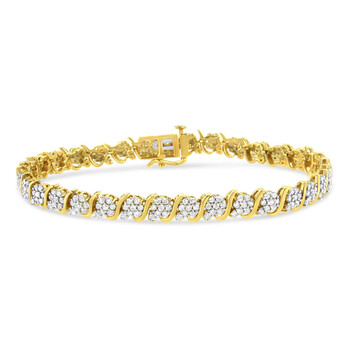 Vòng tay Haus Of Brilliance 14K Yellow Gold Plated .925 Sterling Silver 3.0Cttw Diamond Alternating Flower Cluster And "S" Link Tennis Bracelet (L-M Color