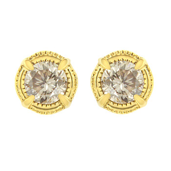 Bông tai Haus Of Brilliance 14K Yellow Gold Plated .925 Sterling Silver 3/8 Cttw Diamond Modern 4-Prong Solitaire Milgrain Stud Earrings (K-L Color