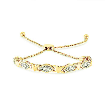 Vòng tay Haus Of Brilliance 14K Yellow Gold Plated .925 Sterling Silver Round-Cut Diamond Accent Hearts Bolo Bracelet (I-J Color