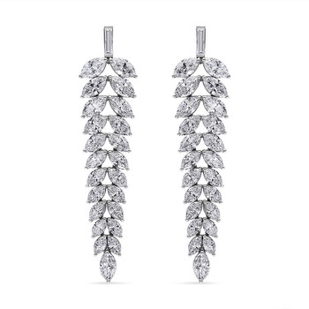 Haus Of Brilliance 18K White Gold 16.00 Cttw Marquise And Baguette Diamond Leaf Shape Chandelier Drop And Dangle Stud Earrings (F-G Color, Vs2-Si1 Clarity) 1 Bông tai Haus Of Brilliance 18K White Gold 16.00 Cttw Marquise And Baguette Diamond Leaf Shape Chandelier Drop And Dangle Stud Earrings (F-G Color