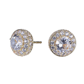 Bông tai 925 Couture 10K Yellow Gold Created White Sapphire Halo Stud Earrings