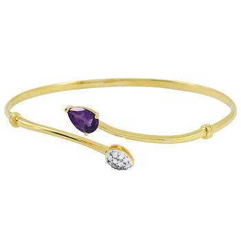 Vòng tay 925 Couture 18K Yellow Gold Plated Sterling Silver Genuine African Amethyst Created White Sapphire Bypass Open Cuff Bracelet