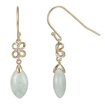 Bông tai 925 Couture 18K Yellow Gold Plated Sterling Silver Genuine Green Jade Dangle Earrings