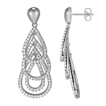 Bông tai 925 Couture Fine Silver And Rhodium Plated Bronze Cubic Zirconia Teardrop Chandelier Statement Earrings