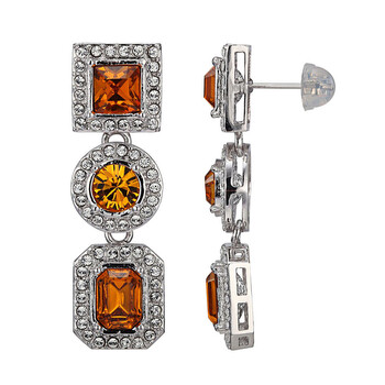 Bông tai 925 Couture Fine Silver And Rhodium Plated Bronze Swarovski Crystal Multi-Shape Drop Stud Earrings