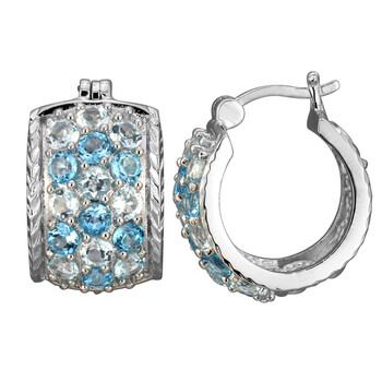 Bông tai 925 Couture Rhodium Plated Bronze Genuine Sky And Swiss Blue Topaz Hoop Earrings