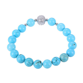 Vòng tay 925 Couture Sterling Silver Genuine Turquoise Howlite Cubic Zirconia Beaded Bracelet