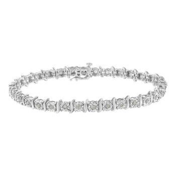 Vòng tay Haus Of Brilliance .925 Sterling Silver 1.0 Cttw Diamond S-Curve Link Miracle-Set Tennis Bracelet (I-J Color