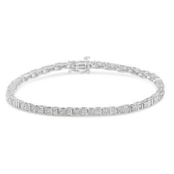 Vòng tay Haus Of Brilliance .925 Sterling Silver 1.0 Cttw Round & Baguette Cut Diamond 7" Alternating Round And Square Station Tennis Bracelet (I-J Color