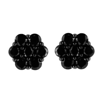 Bông tai Haus Of Brilliance .925 Sterling Silver 1 Cttw Prong Set Round-Cut Treated Black Diamond Floral Cluster Stud Earring (Fancy Black Color