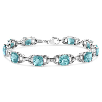 Haus Of Brilliance .925 Sterling Silver 7X7 Mm Cushion Cut Blue Topaz And 1/20 Ctw Round Cut Diamond Fashion Tennis Bracelet (I-J Color, I1-I2 Clarity) - 7" 1 Vòng tay Haus Of Brilliance .925 Sterling Silver 7X7 Mm Cushion Cut Blue Topaz And 1/20 Ctw Round Cut Diamond Fashion Tennis Bracelet (I-J Color