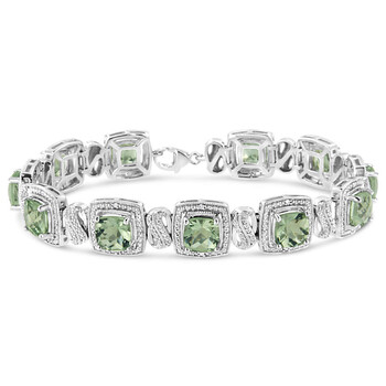 Haus Of Brilliance .925 Sterling Silver 7X7 Mm Cushion Cut Green Amethyst And 1/10 Ctw Single Cut Diamond Square Shape Tennis Bracelet - 7" 2 Vòng tay Haus Of Brilliance .925 Sterling Silver 7X7 Mm Cushion Cut Green Amethyst And 1/10 Ctw Single Cut Diamond Square Shape Tennis Bracelet - 7" chính hãng