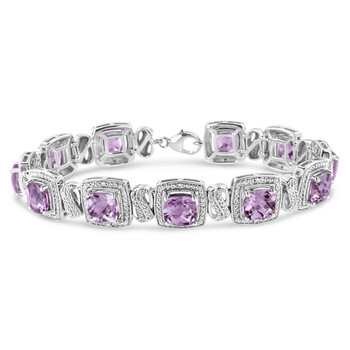 Haus Of Brilliance .925 Sterling Silver 7X7 Mm Cushion Cut Purple Amethyst And 1/10 Ctw Round Cut Diamond Square Shape Tennis Bracelet - 7" 2 Vòng tay Haus Of Brilliance .925 Sterling Silver 7X7 Mm Cushion Cut Purple Amethyst And 1/10 Ctw Round Cut Diamond Square Shape Tennis Bracelet - 7" chính hãng