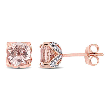 Bông tai Amour 10K Pink Gold 0.024 Ct Diamond & 1 7/8 Ct Morganite Stud Earrings