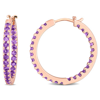 Bông tai Amour 10K Rose Gold 1 3/4 Ct Tgw Amethyst Hoop Earrings