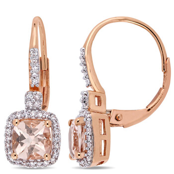 Bông tai Amour 10K Rose Gold 1 1/10 Ct Tgw Morganite And 1/5 Ct Tdw Diamond Halo Leverback Earrings