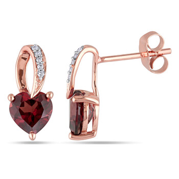 Bông tai Amour 10K Rose Gold 1 1/2 Ct Tgw Garnet Earrings With 0.03 Ct Tdw Diamonds