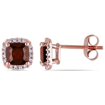 Bông tai Amour 10K Rose Gold 1 1/3 Ct Tgw Garnet And 1/10 Ct Tdw 0.07 Ct Tdw Diamond Halo Earrings