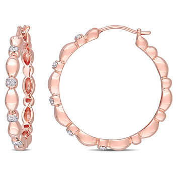 Bông tai Amour 10K Rose Gold 1/10 Ct Tdw Diamond Hoop Earrings