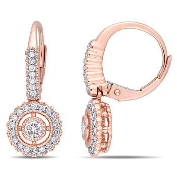 Bông tai Amour 10K Rose Gold 1/2 Ct Tdw Diamond Vintage Halo Leverback Earring