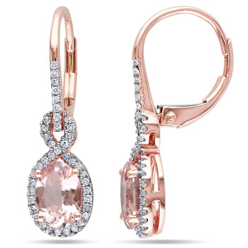 Bông tai Amour 10K Rose Gold 1 3/8 Ct Tgw Morganite And 1/4 Ct Tdw Diamond Leverback Earrings