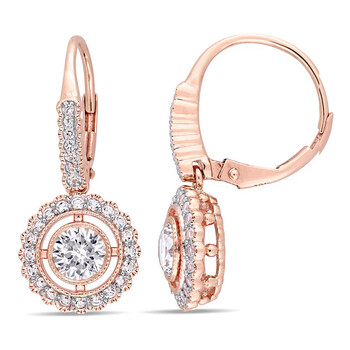 Bông tai Amour 10K Rose Gold 1 4/5 Ct Tgw Created White Sapphire Circular Halo Leverback Earrings