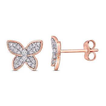 Bông tai Amour 10K Rose Gold 1/5 Ct Tdw Diamond Butterfly Stud Earrings