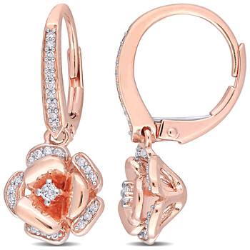 Bông tai Amour 10K Rose Gold 1/5 Ct Tdw Diamond Rose Leverback Earrings