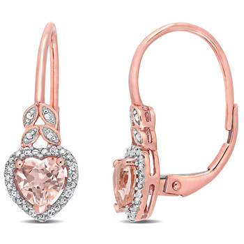 Bông tai Amour 10K Rose Gold 1 Ct Tgw Morganite And 0.05 Ct Tdw Diamond Accent Leverback Earrings