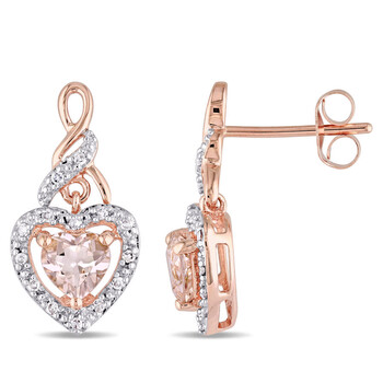 Bông tai Amour 10K Rose Gold 1 Ct Tgw Morganite And 1/8 Ct Tdw Diamond Earrings