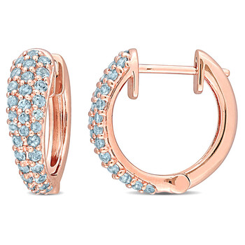 Bông tai Amour 10K Rose Gold 1 Ct Tgw Swiss-Blue Topaz Hoop Earrings
