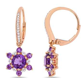 Bông tai Amour 10K Rose Gold 2-1/2 Ct Tgw African-Amethyst White Topaz And 1/10 Ct Tw Diamond Clustered Star Leverback Earrings