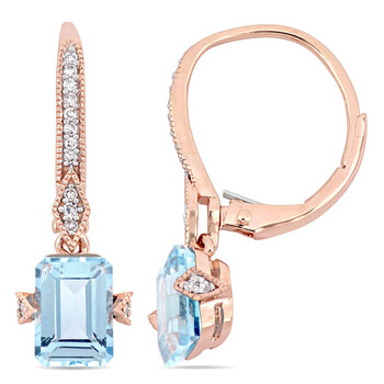 Bông tai Amour 10K Rose Gold 2 1/2 Ct Tgw Sky Blue Topaz And 1/10 Ct Tdw Diamond Drop Earrings