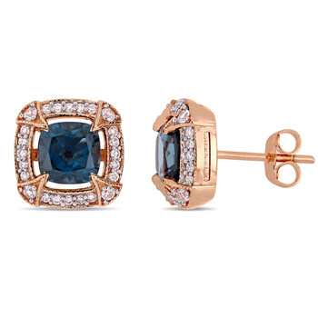Bông tai Amour 10K Rose Gold 2 1/3 Ct Tgw London-Blue Topaz White Sapphire And 1/5 Ct Tw Diamond Halo Stud Earrings