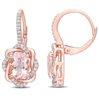 Bông tai Amour 10K Rose Gold 2 1/3 Ct Tgw Morganite And 1/4 Ct Diamond Tw Interlaced Halo Earrings