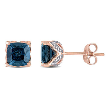 Bông tai Amour 10K Rose Gold 2 1/5 Ct Tgw London Blue Topaz And 0.024 Ct Tdw Diamond Accent Stud Earrings