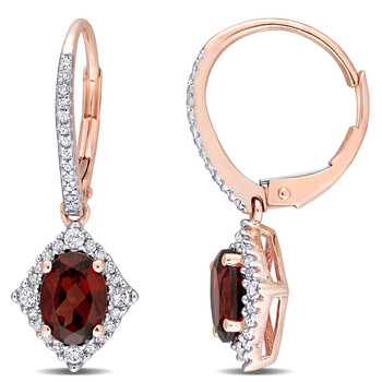 Bông tai Amour 10K Rose Gold 2 Ct Tgw Garnet & White Sapphire W/ 1/5 Ct Tdw Diamond Halo Leverback Earrings