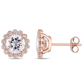 Bông tai Amour 10K Rose Gold 3 1/2 Ct Tgw Created White Sapphire Scalloped Stud Earring